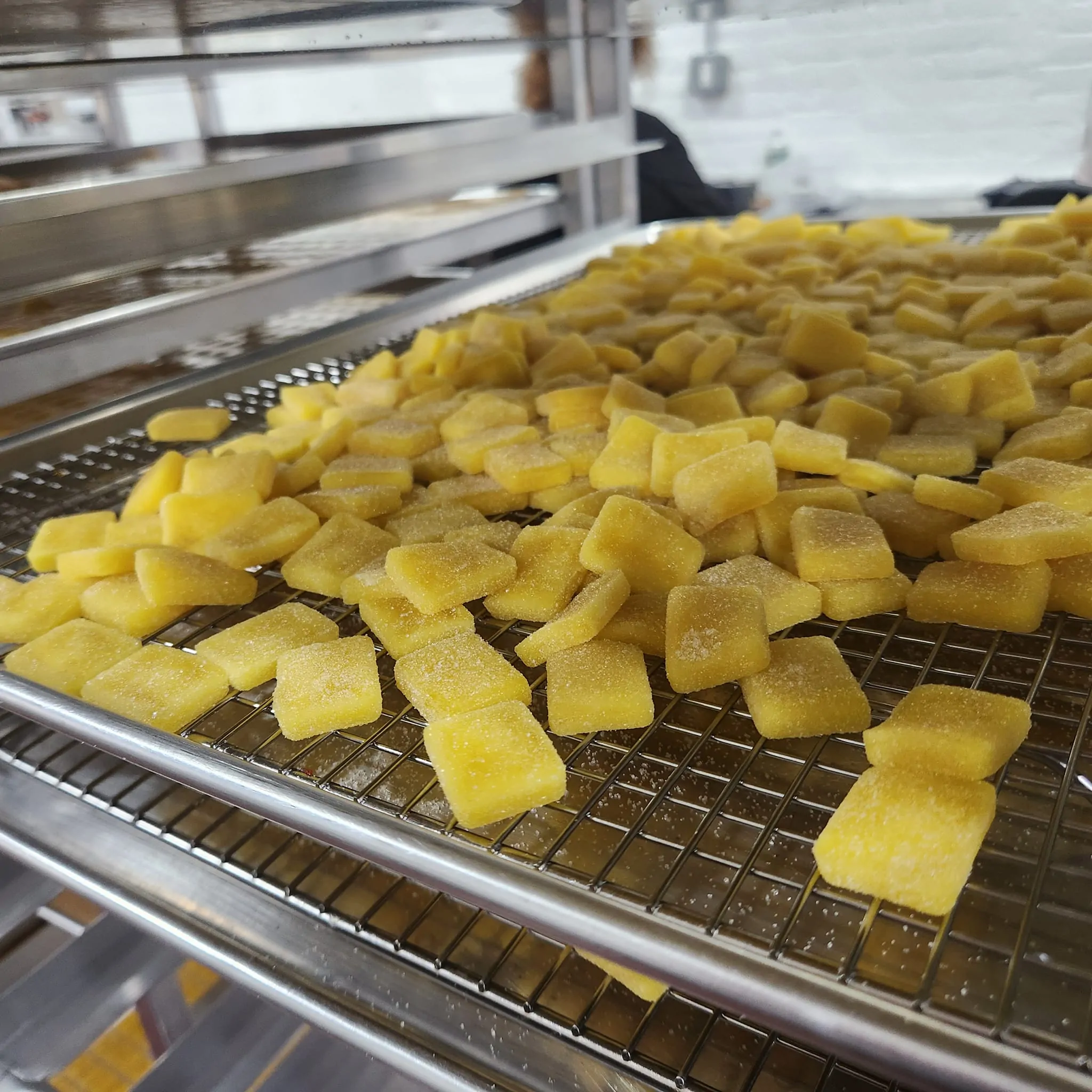 Cannabis gummies on production rack